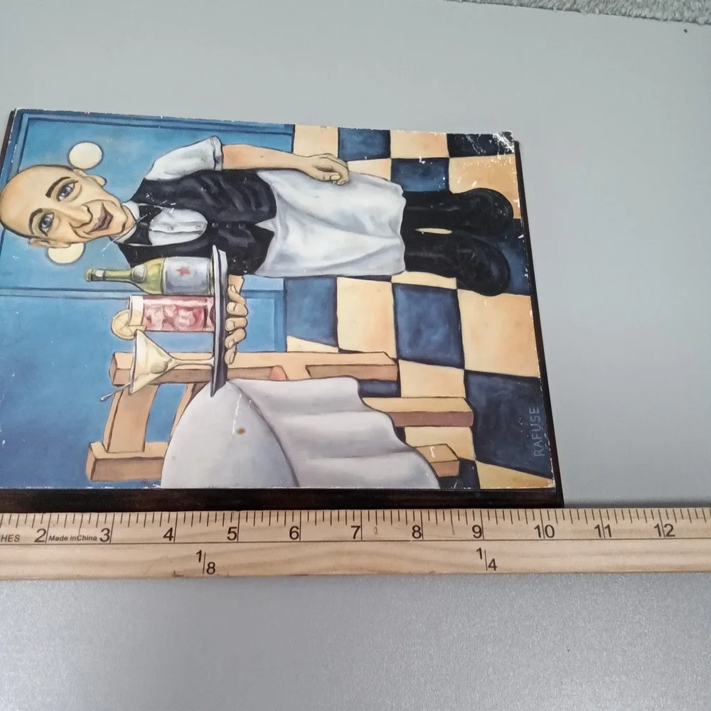 Will Rafuse Emile Decoupage Wall Art‎ Plaque Waiter Bistro Decor 10x7.5 2003